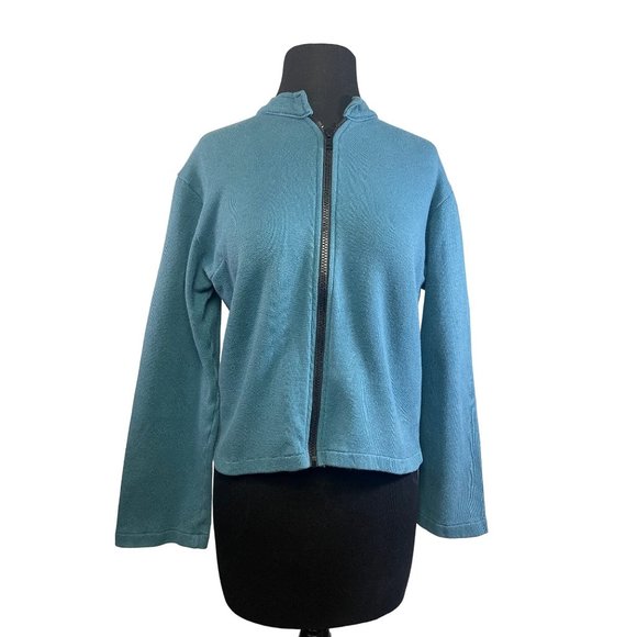 Cotton Basics Size Medium Zip Up Jacket Turquoise Blue Made in USA - Picture 1 of 6